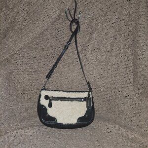 COACH-Rhyder-Shearling Black Leather-36490-Crossbody-Bag Charm-Near Mint